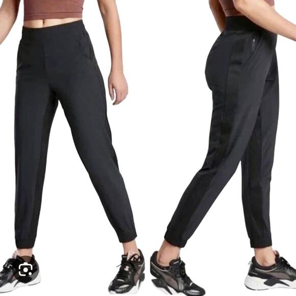 Athleta Pants Black Textured Brooklyn Jogger Athletic Athleisure Neutral 8 - Picture 1 of 9